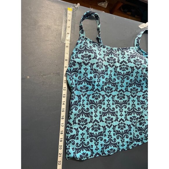 Lands End  Tankini Top Blue & Navy Damask Print‎ Vacation Beach Tropical - Picture 2 of 9